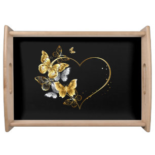 Heart with Golden Butterflies Serving Tray