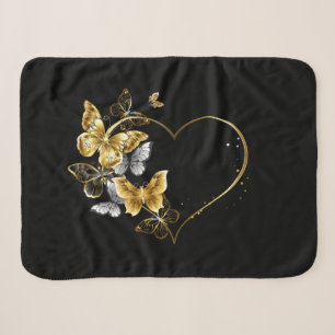 Heart with Golden Butterflies Sherpa Blanket