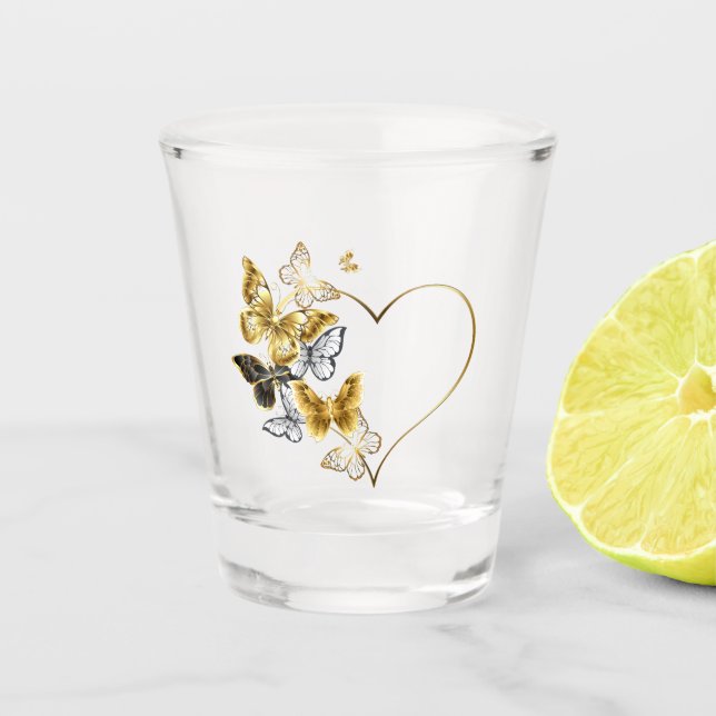 Heart with Golden Butterflies Shot Glass (Front)