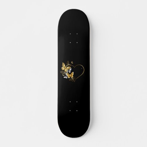 Heart with Golden Butterflies Skateboard