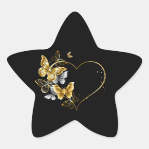 Heart with Golden Butterflies Star Sticker