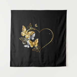 Heart with Golden Butterflies Tapestry