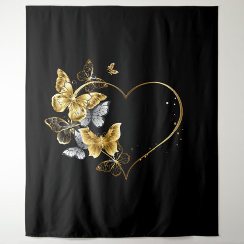 Heart with Golden Butterflies Tapestry