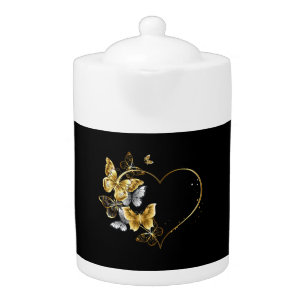 Heart with Golden Butterflies Teapot