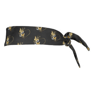 Heart with Golden Butterflies Tie Headband