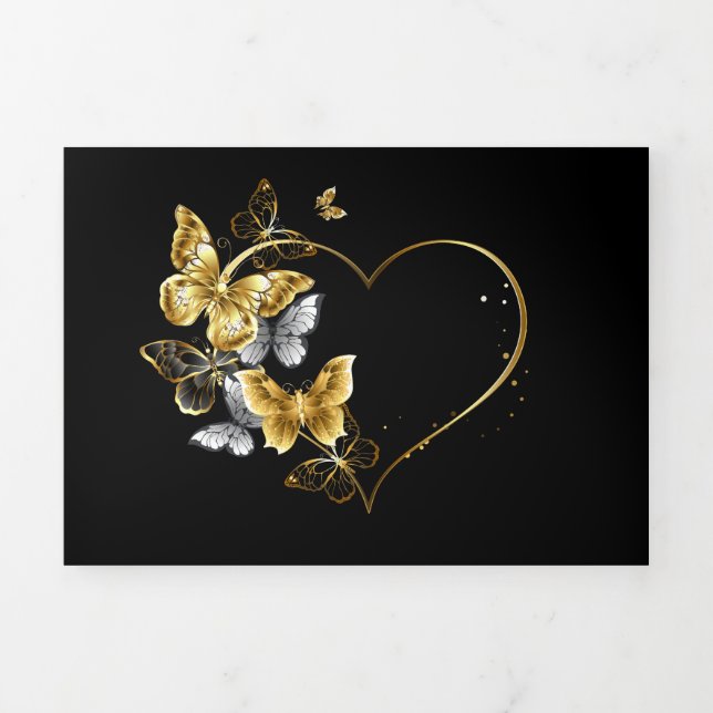 Heart with Golden Butterflies Tri-Fold Card (Cover)