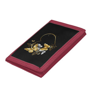 Heart with Golden Butterflies Trifold Wallet