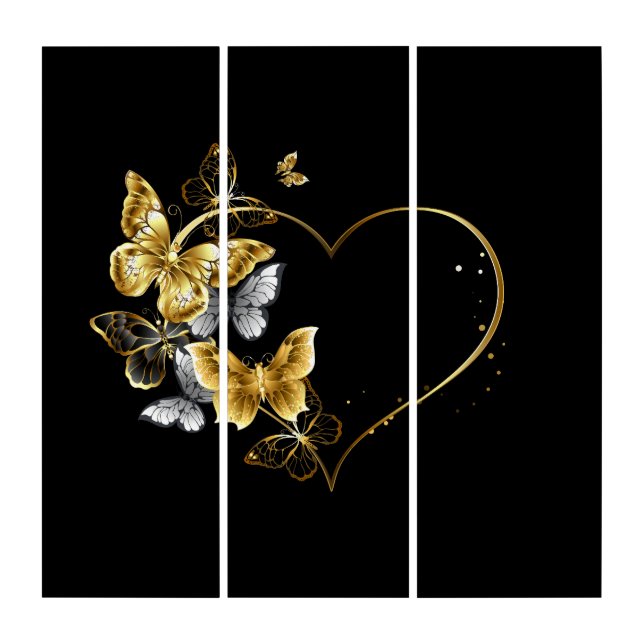 Heart with Golden Butterflies Triptych (Front)