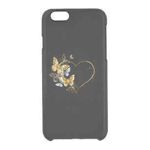 Heart with Golden Butterflies Clear iPhone 6/6S Case