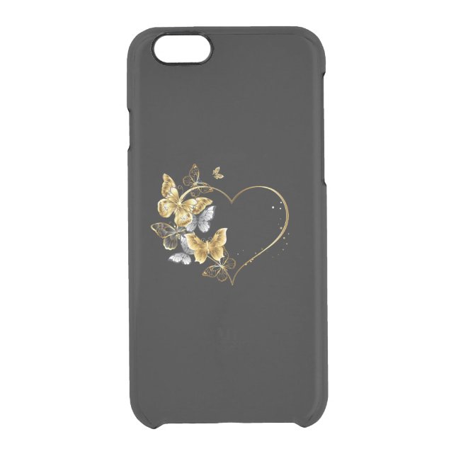 Heart with Golden Butterflies Uncommon iPhone Case (Back)