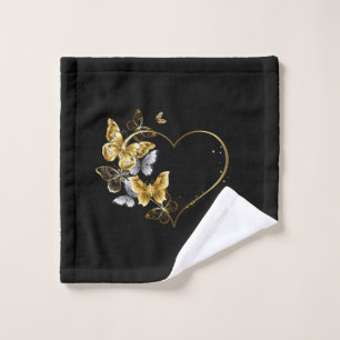 Heart with Golden Butterflies Wash Cloth
