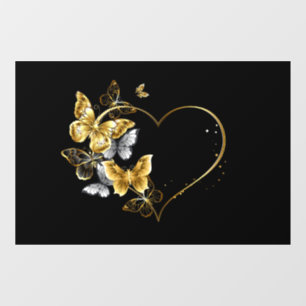 Heart with Golden Butterflies Window Cling