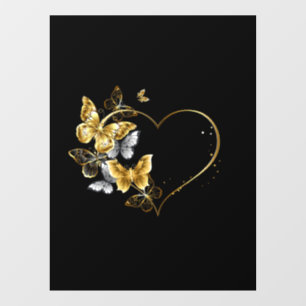 Heart with Golden Butterflies Window Cling