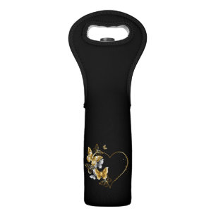 Heart with Golden Butterflies Wine Bag