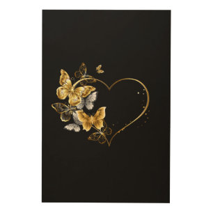 Heart with Golden Butterflies Wood Wall Art