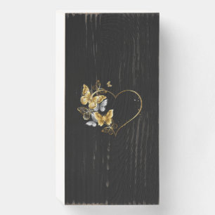 Heart with Golden Butterflies Wooden Box Sign