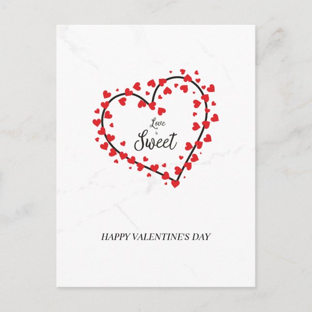 Heart with Hearts Love is Sweet Quote Design Announcement Postcard (Front)