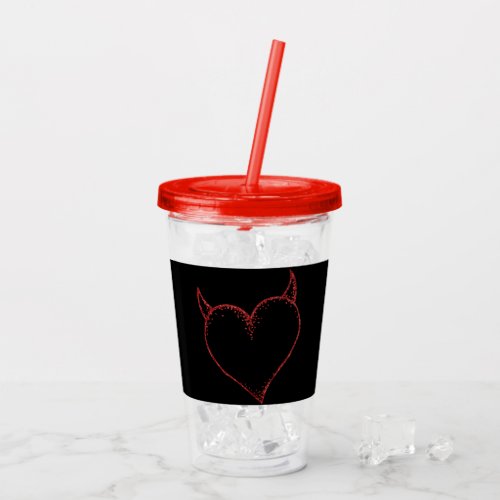 Heart With Horns Cup With Lid and Straw