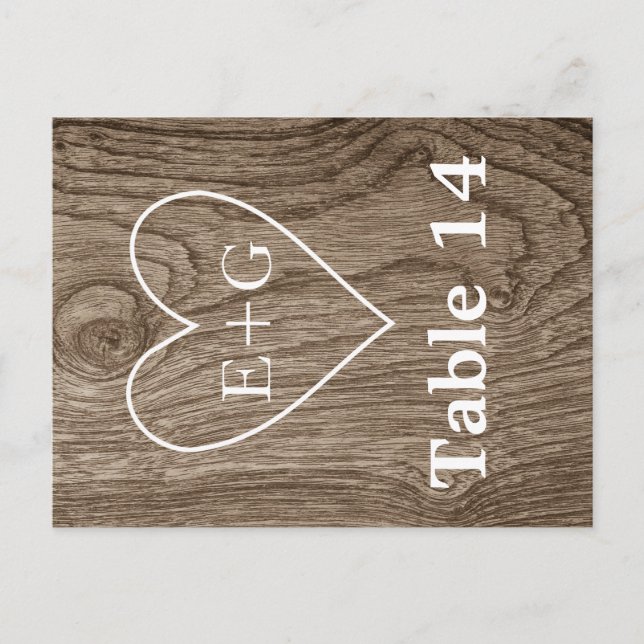 Heart with initials on wood wedding table number (Front)