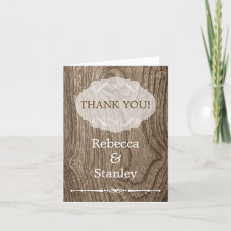 Heart with initials on wood wedding Thank You Card