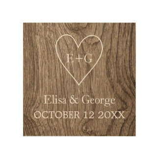 Heart with initials wood grain rustic wedding wood wall art