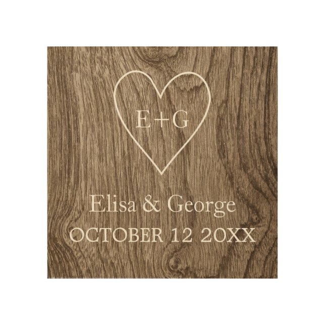 Heart with initials wood grain rustic wedding wood wall decor (Front)