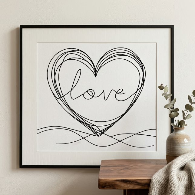 Heart with Love Continuous Line Art Design Photo Print (Heart with Love Continuous Line Art Design. Photo Print)