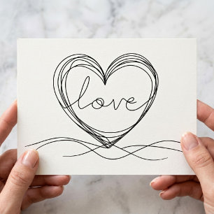 Heart with Love Continuous Line Art Design Postcard