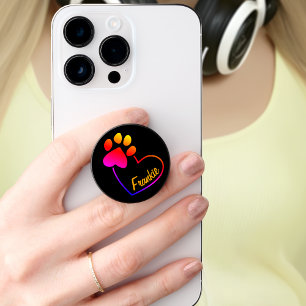 Heart with Paw Print Personalized Name PopGrip PopSocket