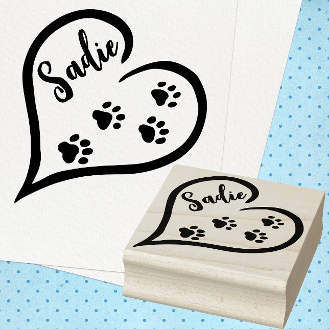 Heart with Paw Print Trail and Custom Name Rubber Stamp (Creator Uploaded)