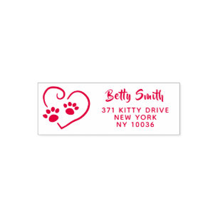 Heart with Paw Prints Custom Return Address Self-inking Stamp