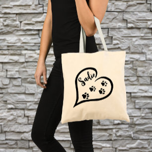 Heart with Paws and Custom Name Tote for Dog Stuff Bag