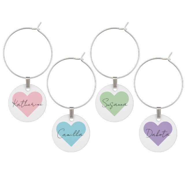 Heart with personalized script name  wine charm (Staggered)