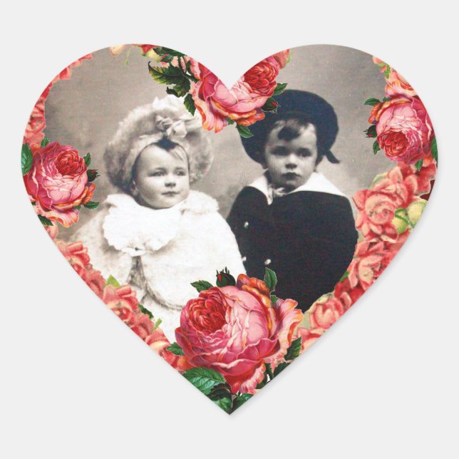 HEART WITH PINK ROSES WEDDING PHOTO TEMPLATE STICKER (Front)
