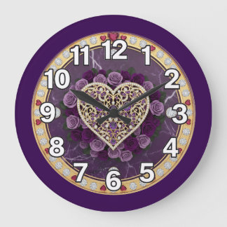 Heart with Purple  Large Clock