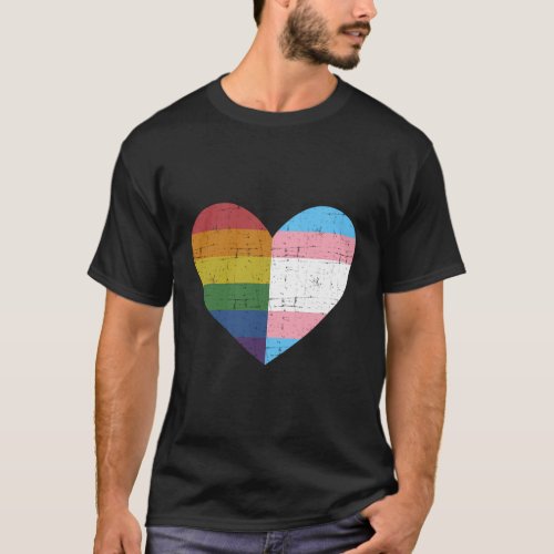 Heart With Rainbow And Transgender Flag For Pride  T_Shirt