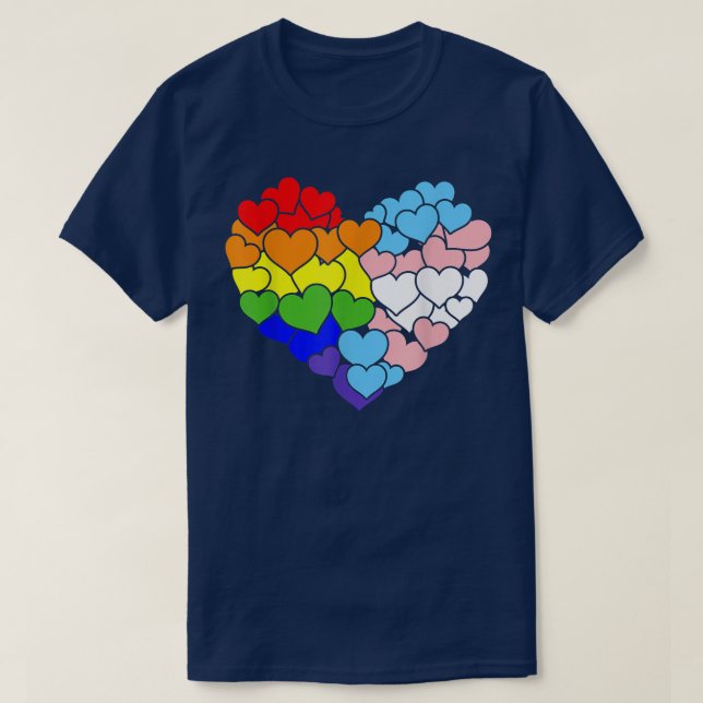 Heart With Rainbow And Transgender Flag For Pride  T-Shirt (Design Front)