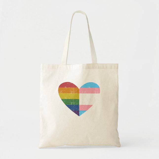 Heart With Rainbow And Transgender Flag For Pride  Tote Bag (Front)