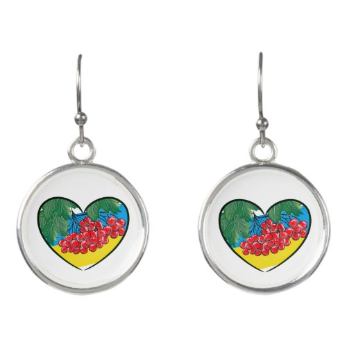 Heart with red viburnum and Ukraine flag Ukraine Earrings