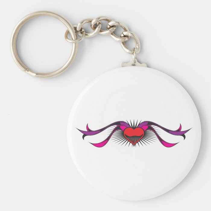 Heart with Ribbons Tattoo Design Key Chains