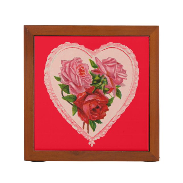 Heart with Roses Desk Organizer (Front)