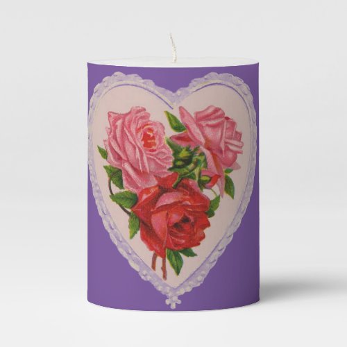 Heart With Roses Pillar Candle
