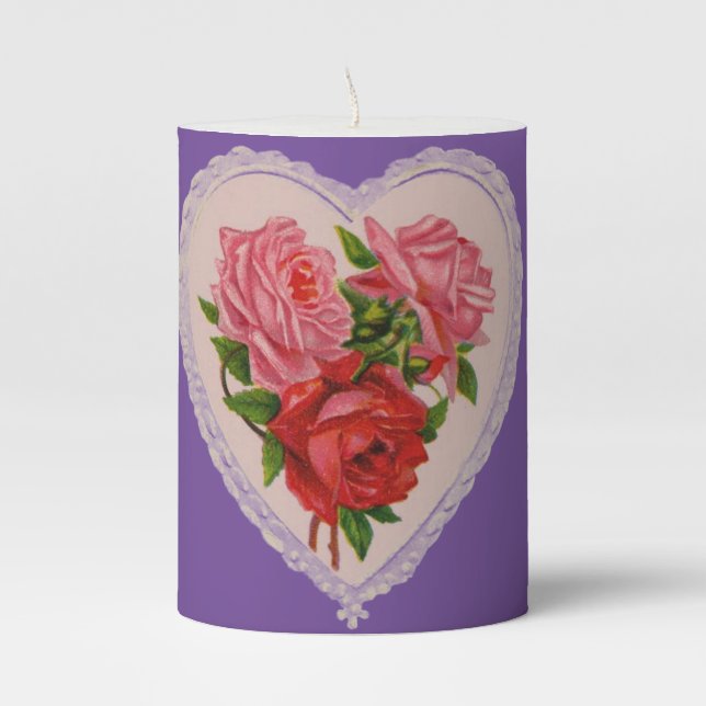 Heart With Roses Pillar Candle (Front)