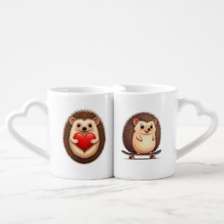 Heart with Skateboarding Hedgehog lovely couple Coffee Mug Set