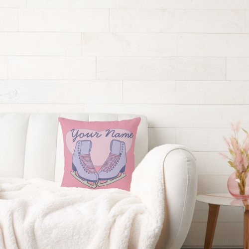 Heart with Skates Personalized Ice Skating Throw Pillow