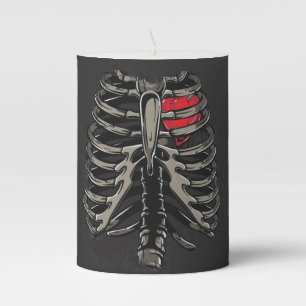 Heart With Skeleton Rib Cage Bones Xray Style Pillar Candle