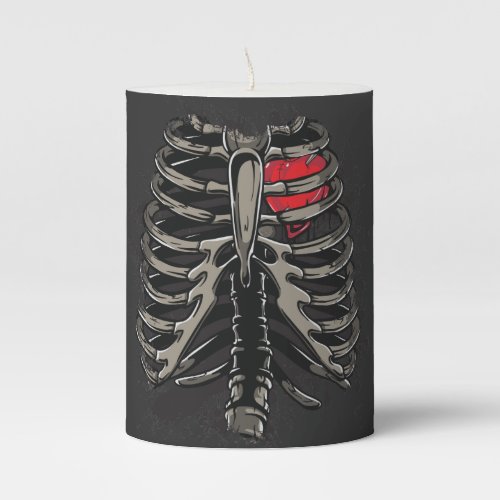 Heart With Skeleton Rib Cage Bones Xray Style Pillar Candle