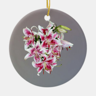Heart With Stargazer Lilies Ceramic Ornament