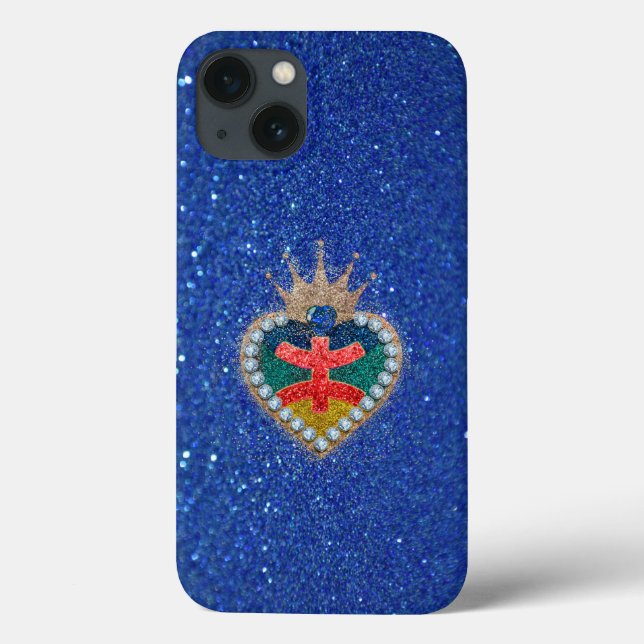 heart with the Amazigh flag in a bright glitter Case-Mate iPhone Case (Back)