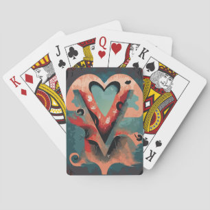 Heart with the Letter V Poker Cards